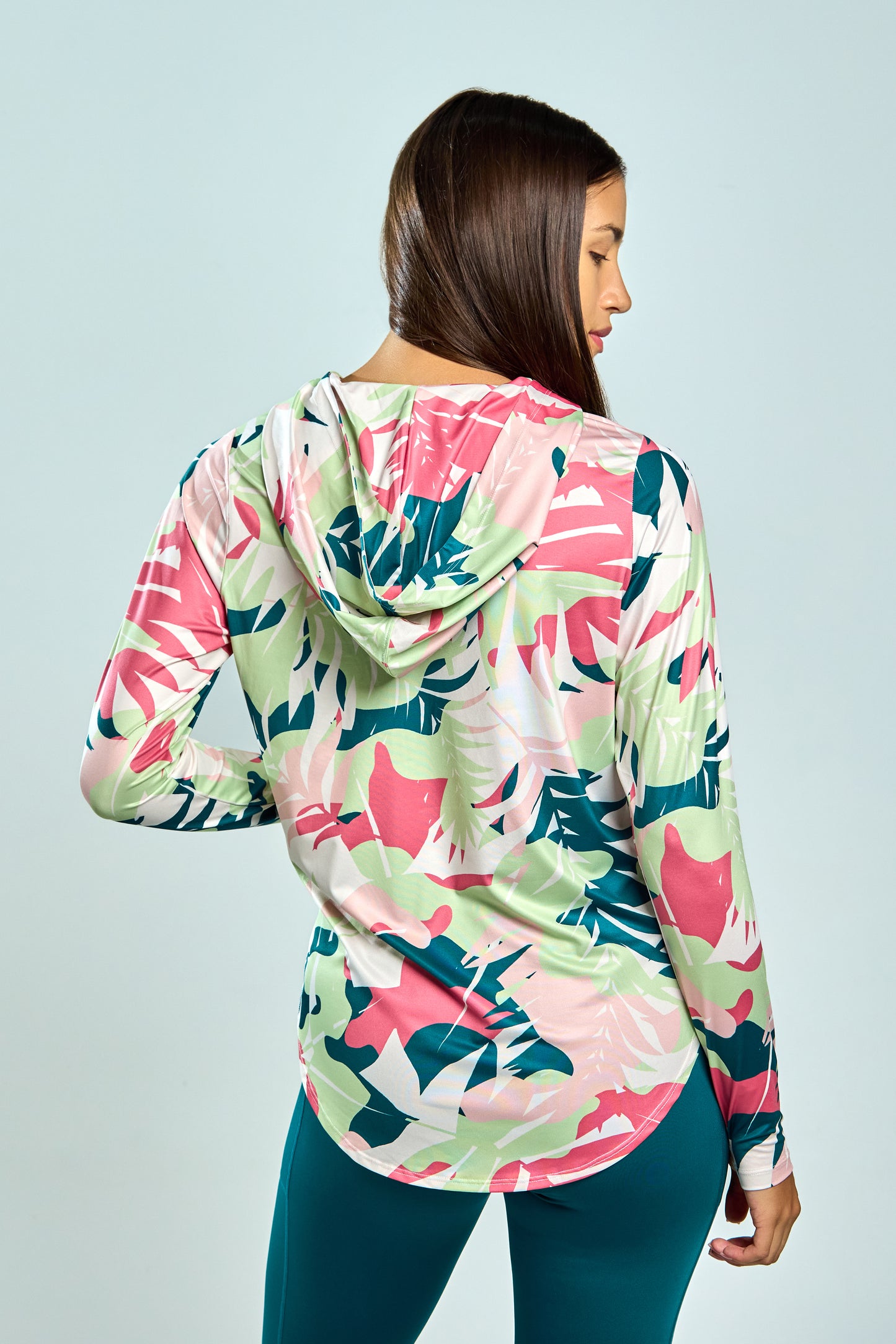 Women’s UPF 50+ Eco-Friendly Hoodie with Thumbholes Multicolor Tropical Print