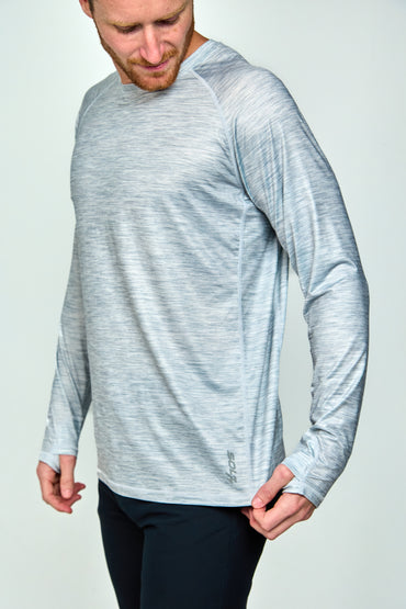 Men’s UPF 50+ Eco-Friendly Long Sleeve Shirt with Thumbholes Grey Heather