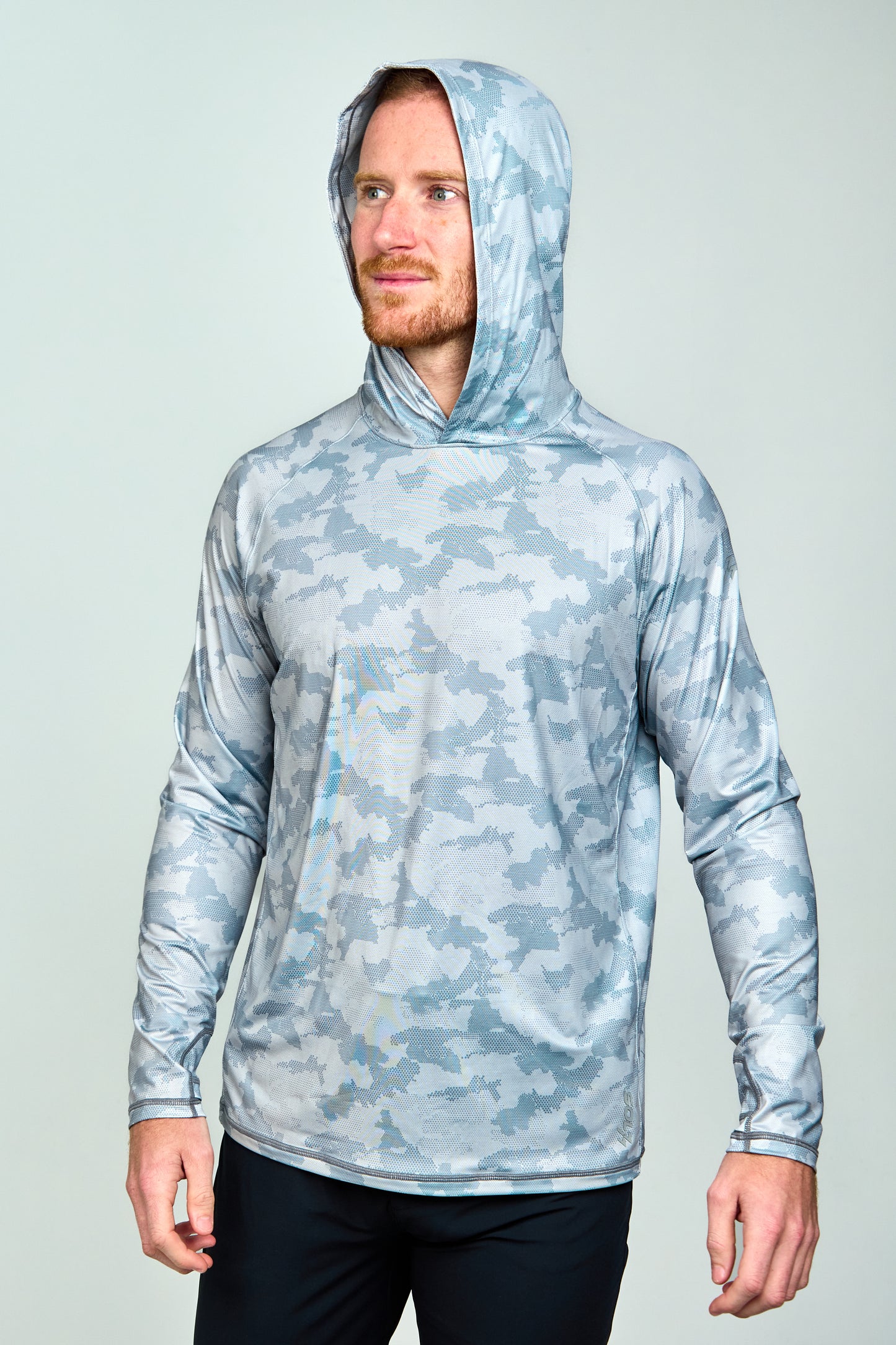 Men’s UPF 50+ Eco-Friendly Hoodie With Thumbholes Grey Camo Print