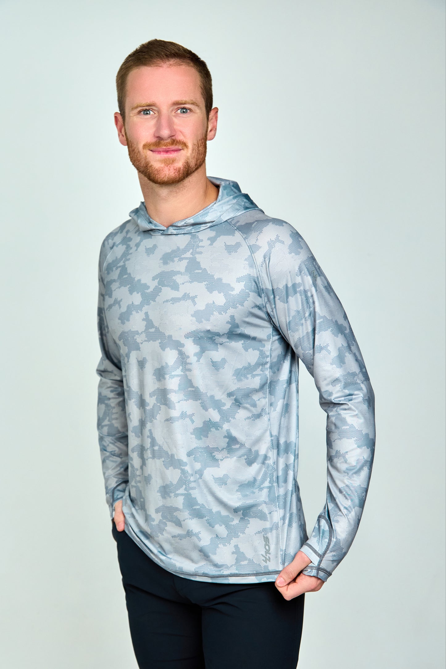 Men’s UPF 50+ Eco-Friendly Hoodie With Thumbholes Grey Camo Print