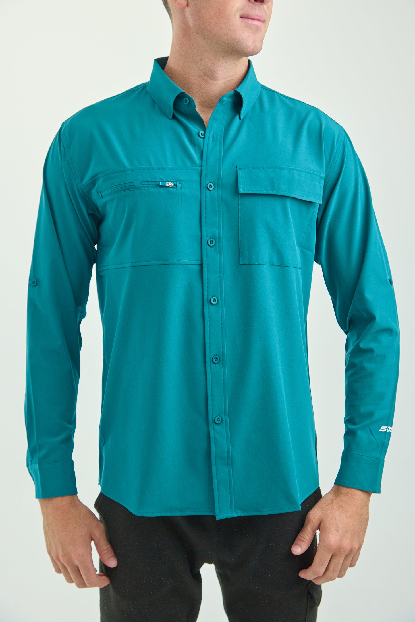 Men’s UPF50+ Eco-Friendly Button-Down Shirt Solid Teal
