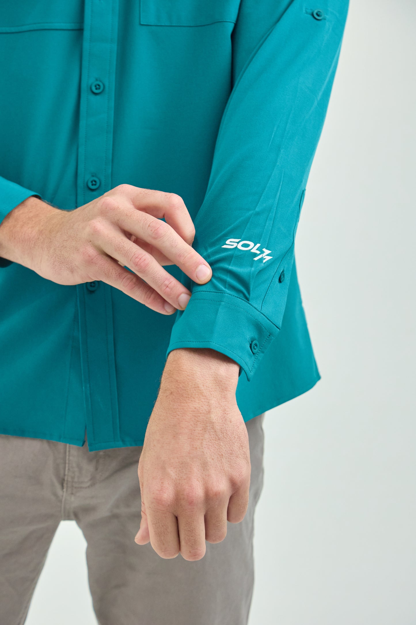 Men’s UPF50+ Eco-Friendly Button-Down Shirt Solid Teal