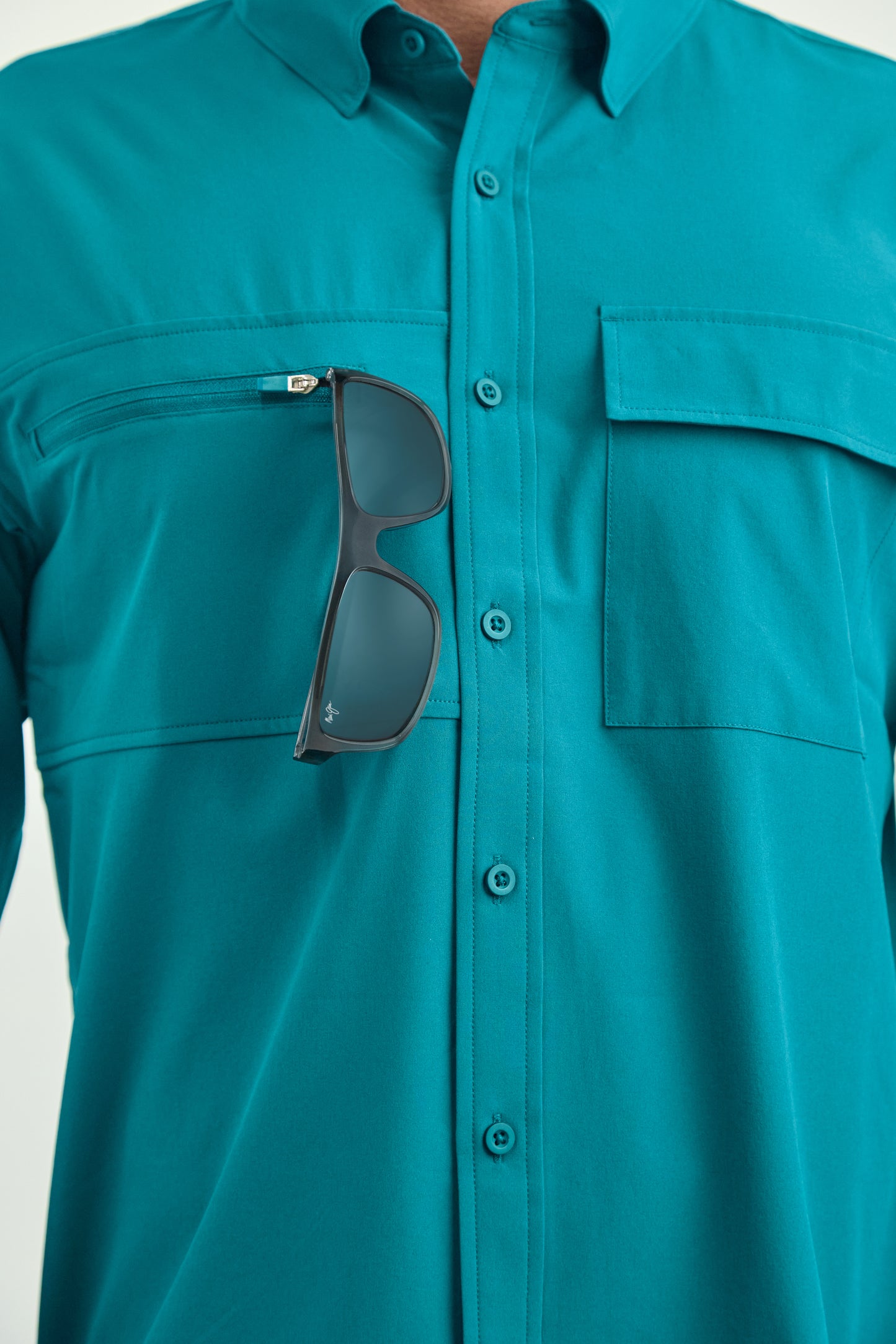 Men’s UPF50+ Eco-Friendly Button-Down Shirt Solid Teal