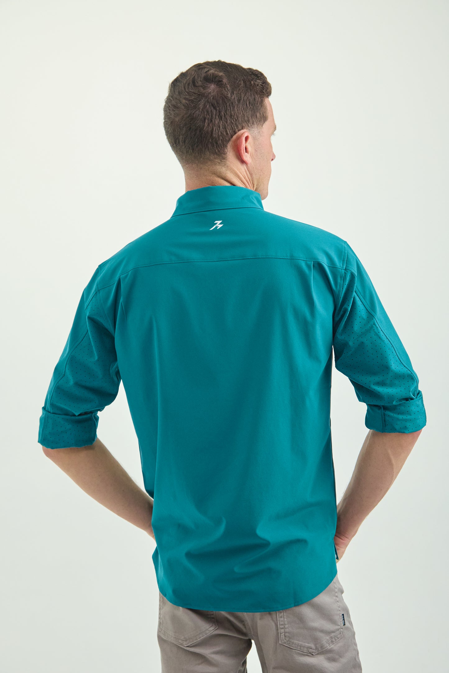 Men’s UPF50+ Eco-Friendly Button-Down Shirt Solid Teal