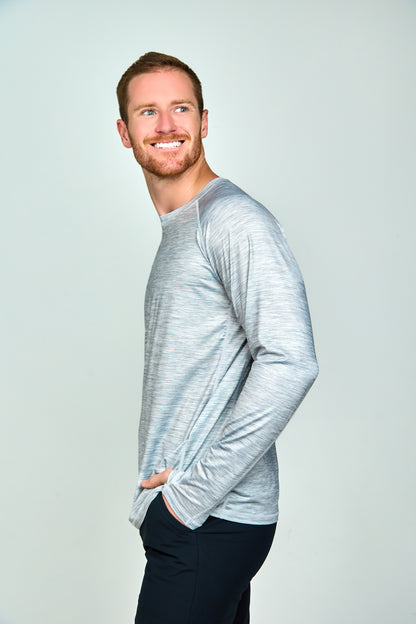 Men’s UPF 50+ Eco-Friendly Long Sleeve Shirt with Thumbholes Grey Heather