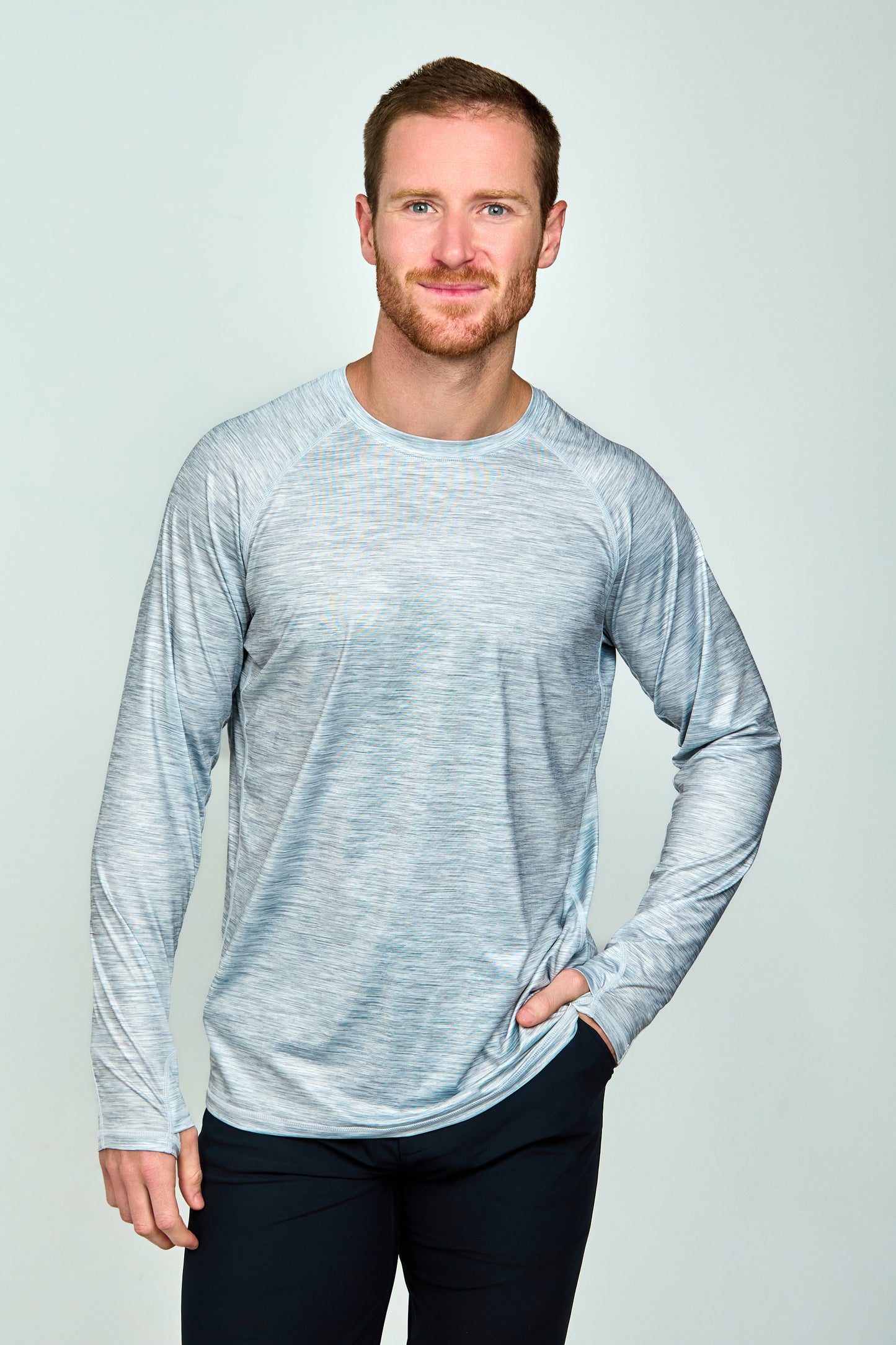 Men’s UPF 50+ Eco-Friendly Long Sleeve Shirt with Thumbholes Grey Heather