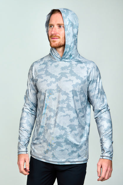 Men’s UPF 50+ Eco-Friendly Hoodie With Thumbholes Grey Camo Print