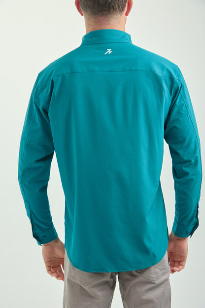 Men’s UPF50+ Eco-Friendly Button-Down Shirt Solid Teal