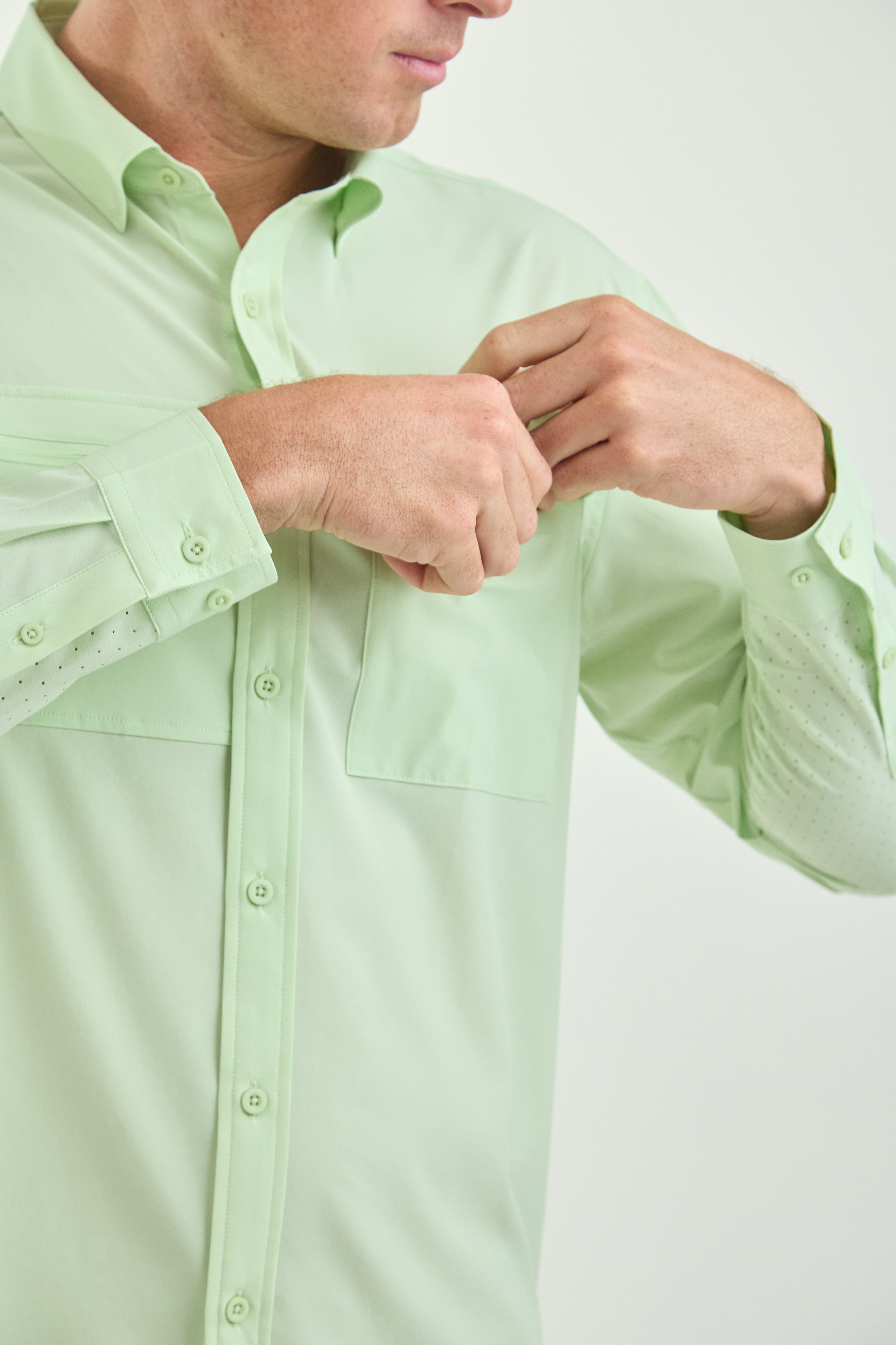 Men's UPF50+ Eco-Friendly Button-Down Shirt Light Green – SOL717