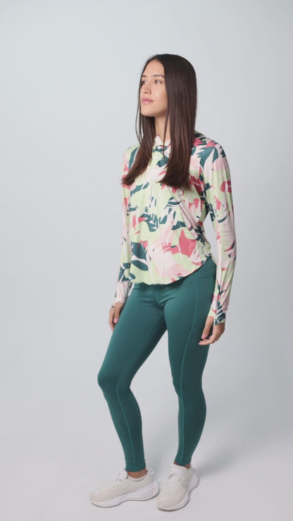 Women’s UPF 50+ Eco-Friendly Hoodie with Thumbholes Multicolor Tropical Print