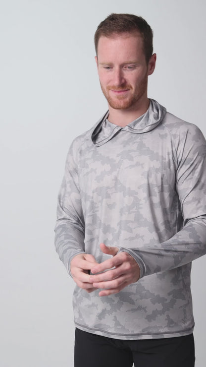 Men’s UPF 50+ Eco-Friendly Hoodie With Thumbholes Grey Camo Print