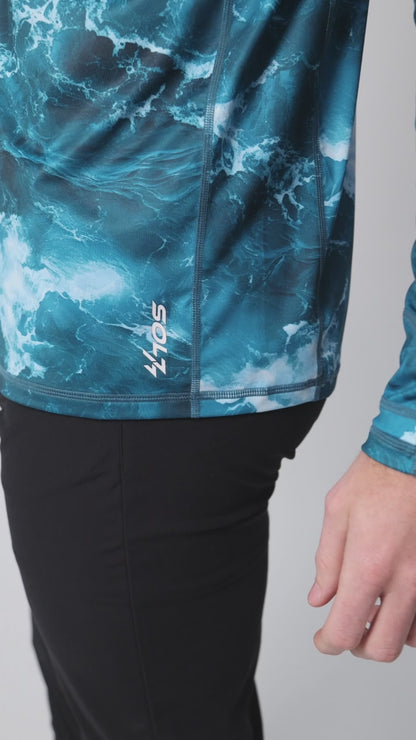 Men’s UPF 50+ Eco-Friendly Long Sleeve Shirt with Thumbholes Blue Wave Print